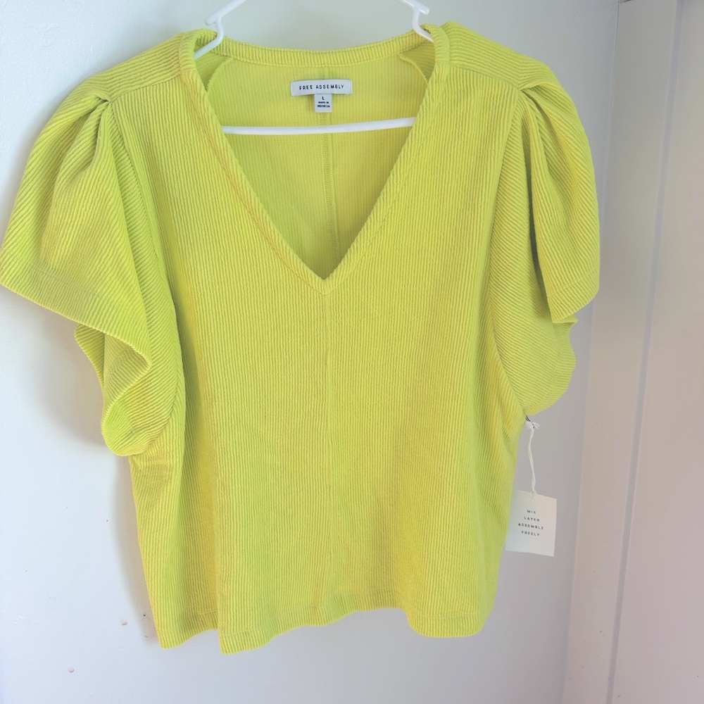 Lime Green V-Neck Top by Free Assembly NWT!